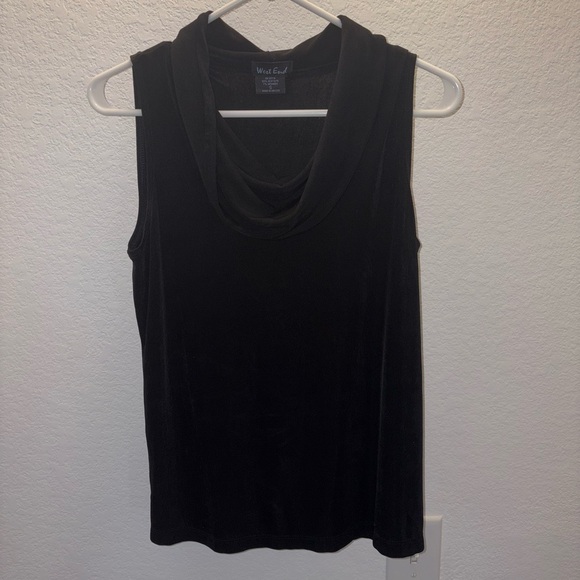 90s / Y2K Black Cowl Neck Sleeveless Tank West End - Picture 2 of 7